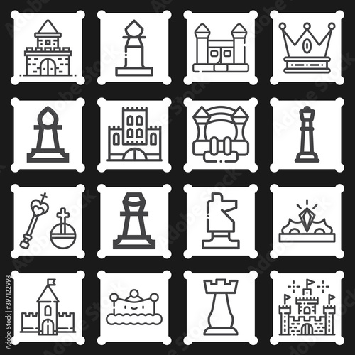 16 pack of chess piece lineal web icons set