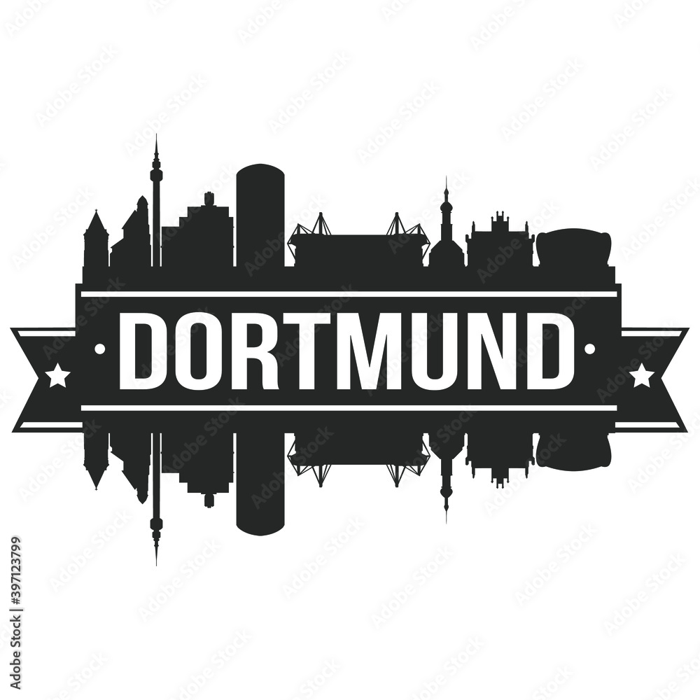 Dortmund Germany Europe Skyline Silhouette Design City Vector Art Famous Buildings Stamp Stencil.