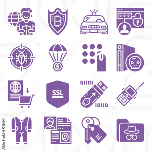 16 pack of fully  filled web icons set