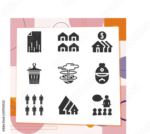 Simple set of 9 icons related to homes