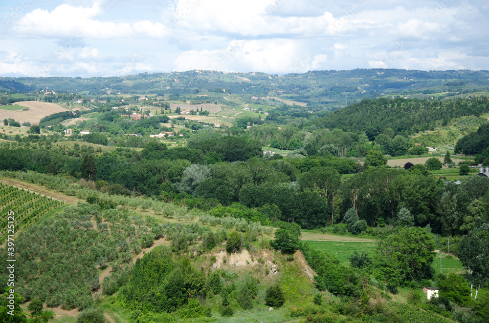 Tuscany rolling green hills in countryside. Italy