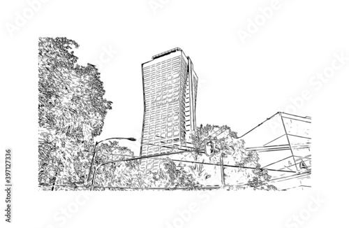 Building view with landmark of Ciudad Valles is a city in the state of San Luis Potosi, Mexico. Hand drawn sketch illustration in vector.
