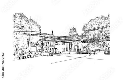 Building view with landmark of Ciudad Valles is a city in the state of San Luis Potosi, Mexico. Hand drawn sketch illustration in vector.