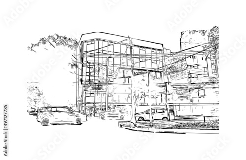 Building view with landmark of Ciudad Valles is a city in the state of San Luis Potosi, Mexico. Hand drawn sketch illustration in vector.