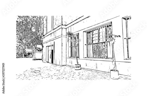 Building view with landmark of Ciudad Valles is a city in the state of San Luis Potosi, Mexico. Hand drawn sketch illustration in vector.