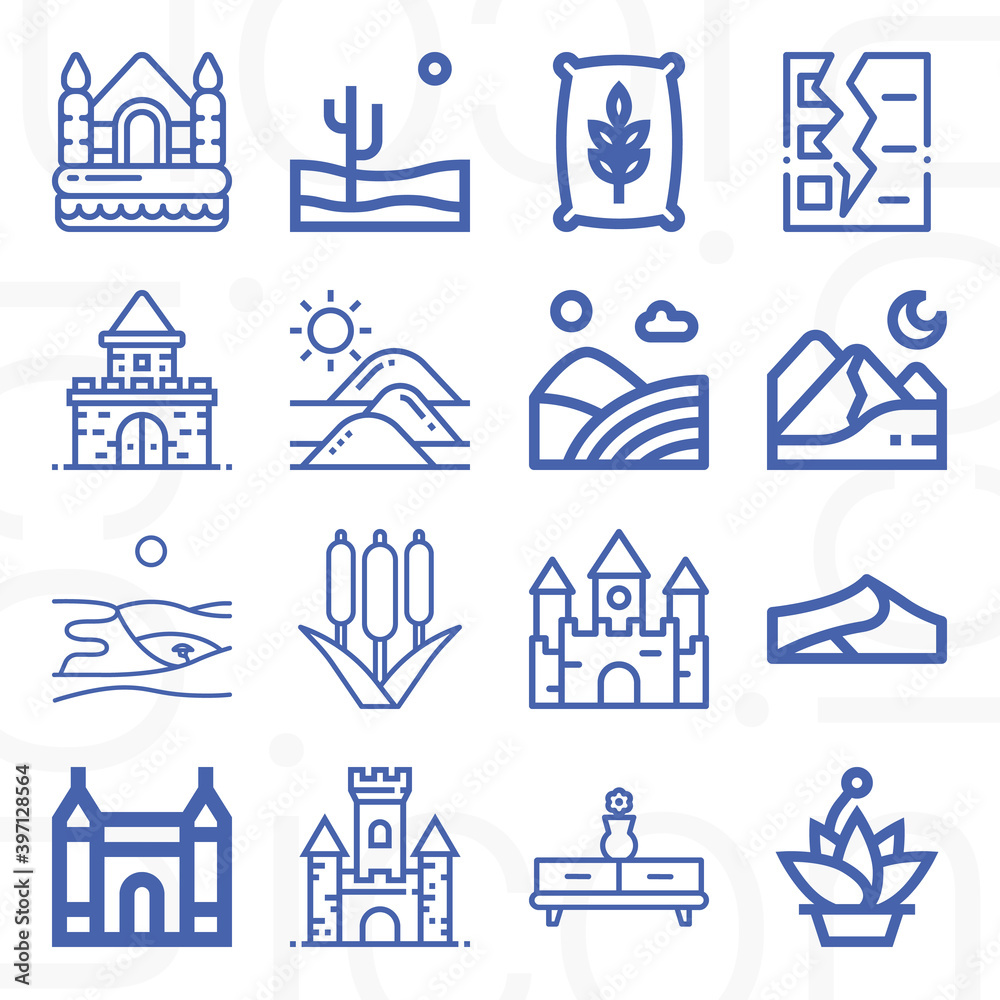 16 pack of ruined  lineal web icons set