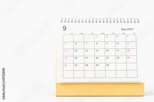 September 2021 Calendar desk for organizer to plan and reminder. © gamjai