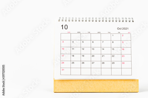 October 2021 Calendar desk for organizer to plan and reminder. © gamjai