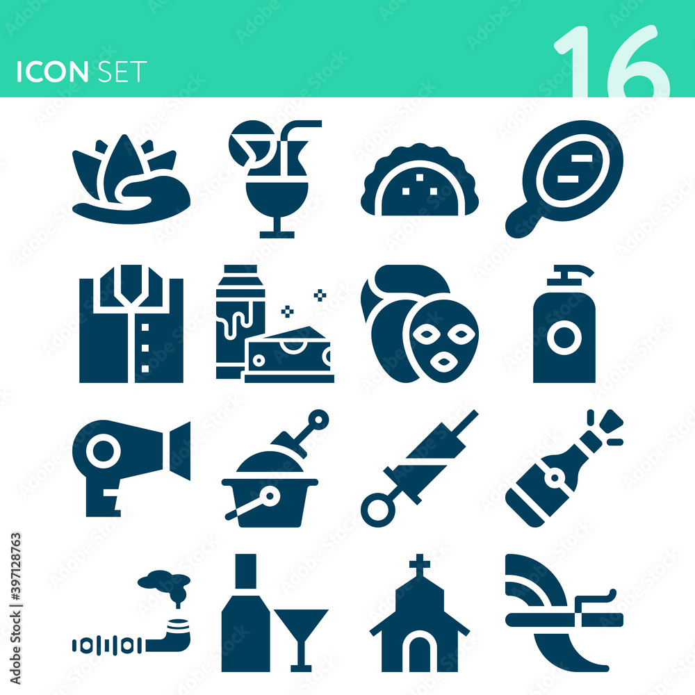 Simple set of 16 icons related to allegory Simple set of 16 icons related to allegory