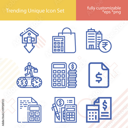 Simple set of expenditure related lineal icons.