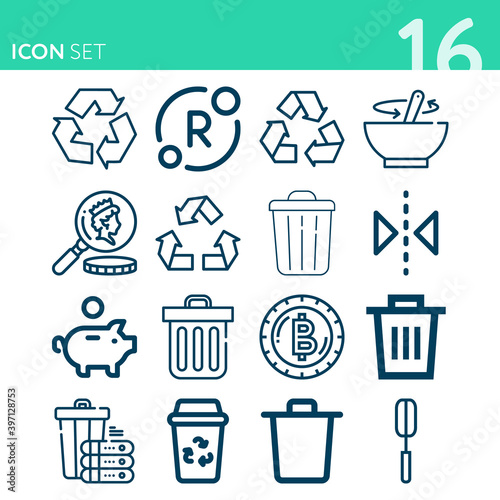 Simple set of 16 icons related to toss