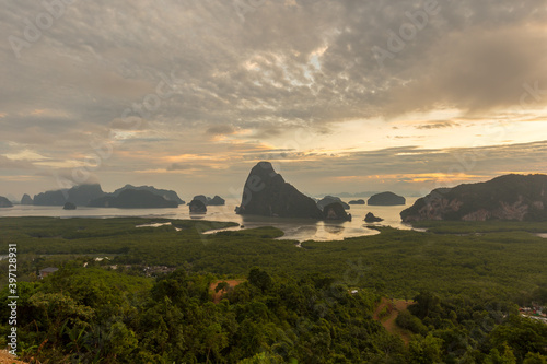 Samet Nangshe viewpoint at sunrise in Thailand.