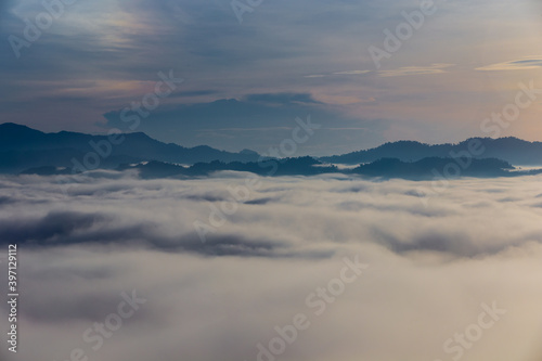 Khao Khai Nui, Sea of fog in the winter mornings at sunrise, New landmark to see beautiful scenery at Thailand.