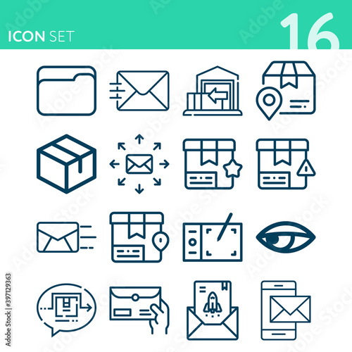 Simple set of 16 icons related to lateral