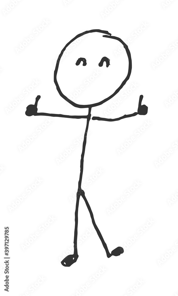 Hand-Drawn isolated stick figure with thumbs up