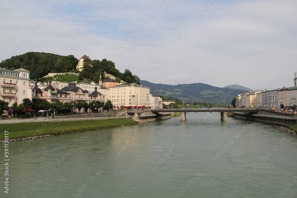 long bridge over the river in austria