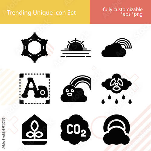 Simple set of dioxide related filled icons.