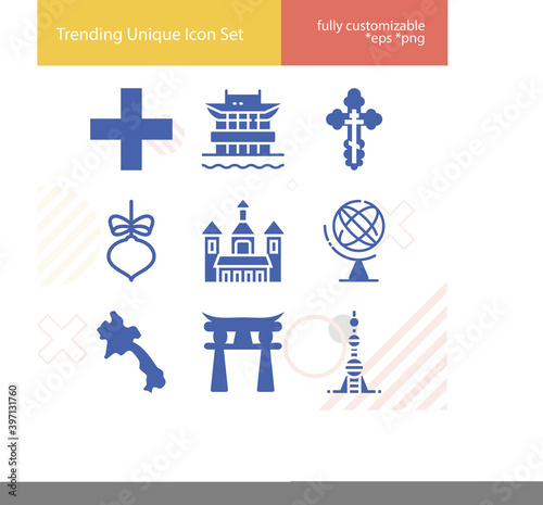 Simple set of eastern related filled icons. photo