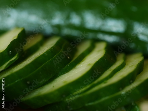 macro of a sliced cucumber