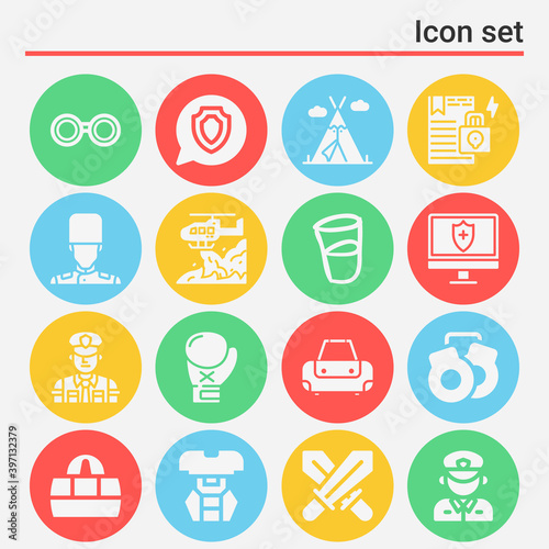 16 pack of defend  filled web icons set