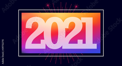 2021 greeting card template. Merry Christmas and happy New Year related flat style vector illustration.