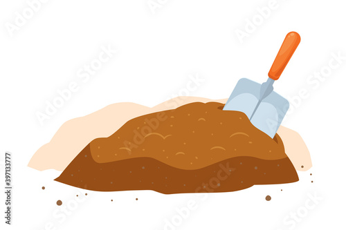A garden shovel and the soil. Isolated Vector Illustration