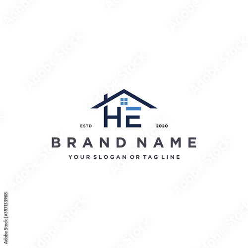 letter HE home logo design vector