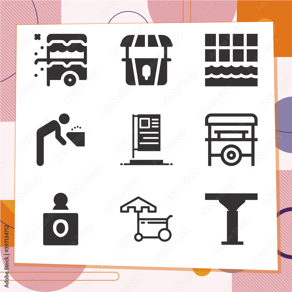 Simple set of 9 icons related to brook Simple set of 9 icons related to brook