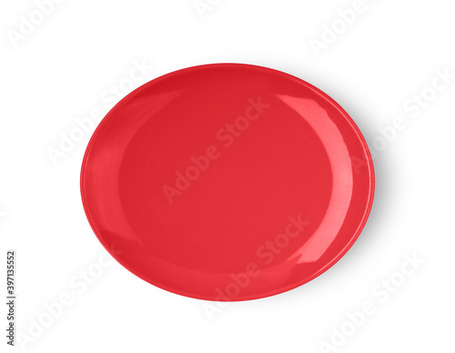 red ceramic plate isolated on white background