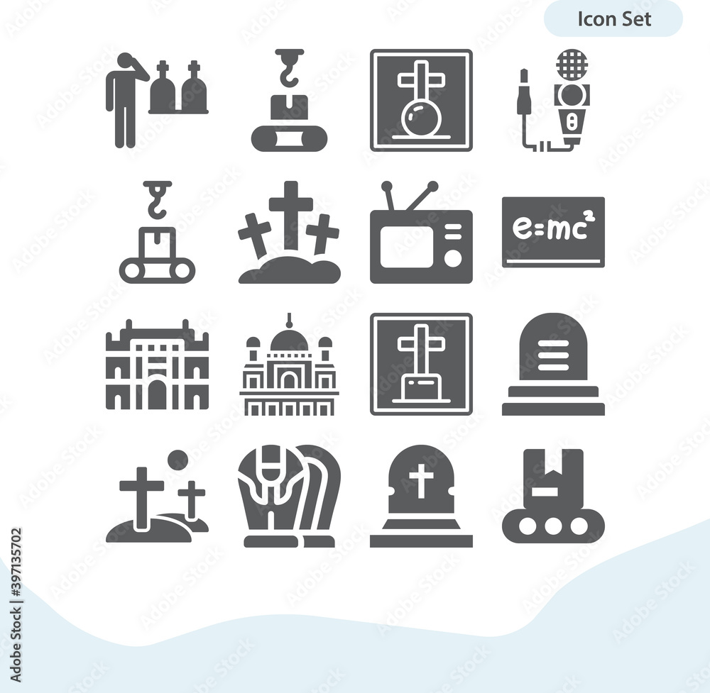 Simple set of graves related filled icons. Simple set of graves related filled icons.