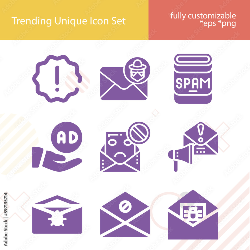 Simple set of spam related filled icons. Simple set of spam related filled icons.