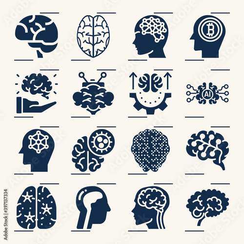 Simple set of neural structure related filled icons.