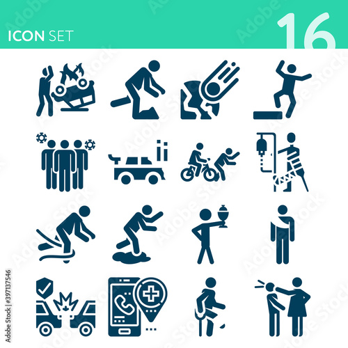 Simple set of 16 icons related to collision