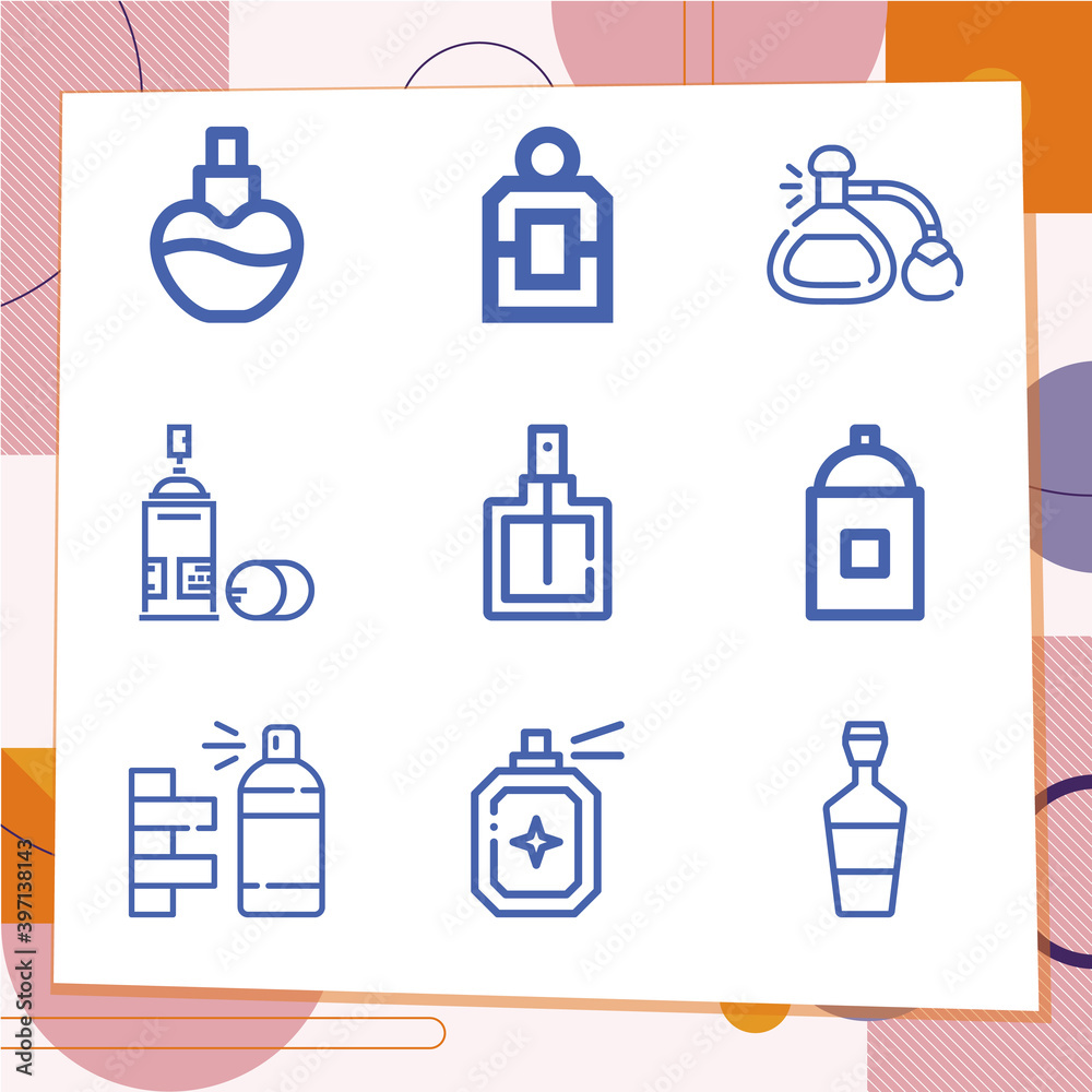 Simple set of 9 icons related to perfume oils