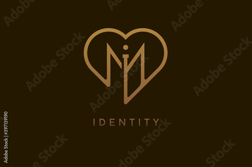 Abstract initials I and M logo, gold colour line style heart and letter combination, usable for brand, card and invitation, logo design template element,vector illustration