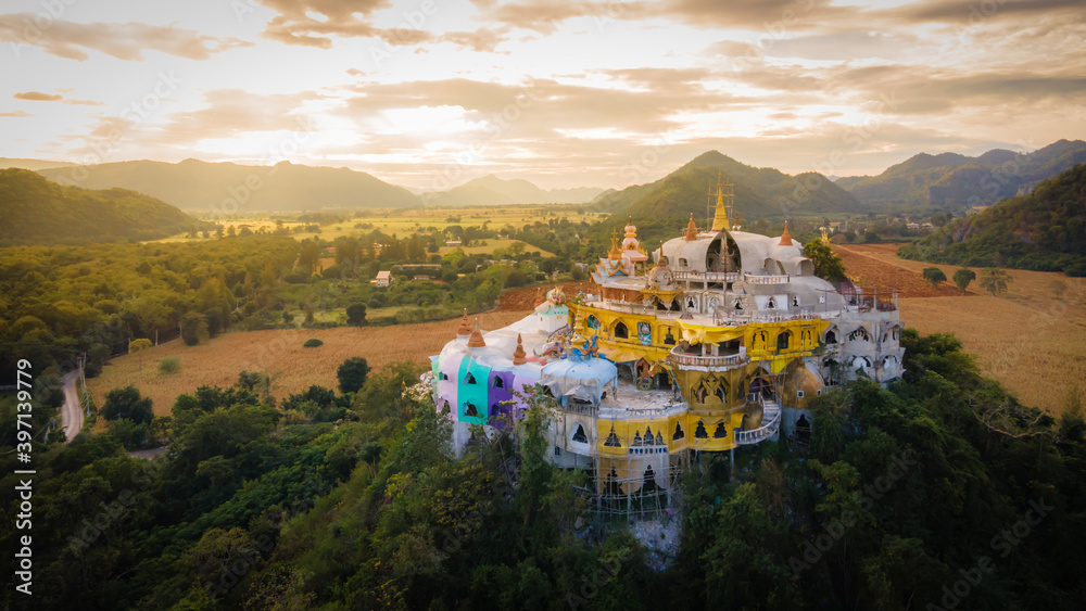 Αυτοκόλλητο Panorama Landscape of Temple on the mountain at Simalai Songtham Temple in Khao