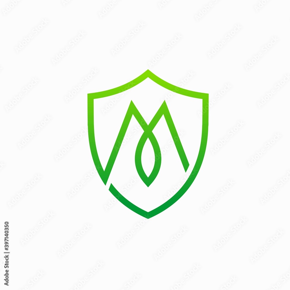 green shield icon with letter M concept