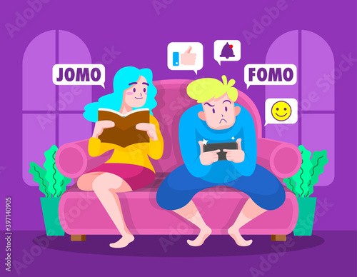 FOMO VS JOMO Concept illustration