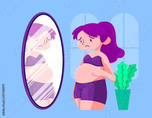 Woman Low Self-Esteem vector illustration