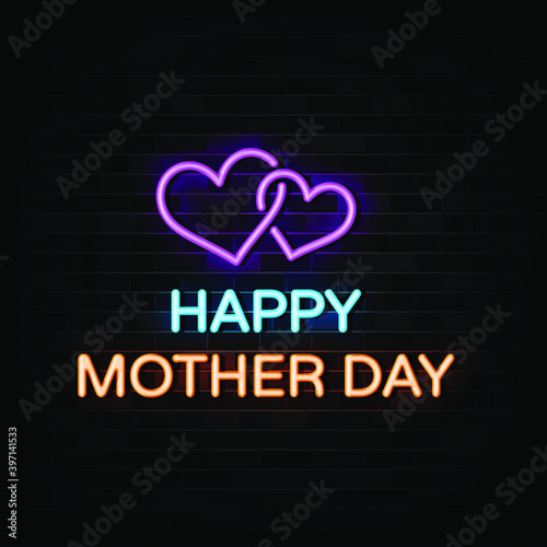 Happy mother day neon signs vector. Design template neon sign