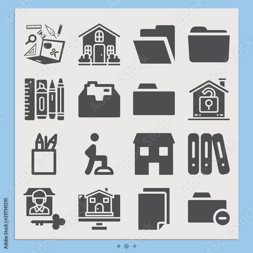Simple set of tangible related filled icons.