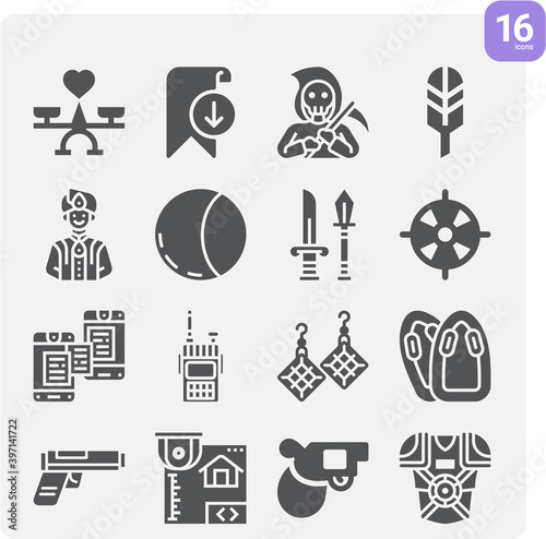 Simple set of heterogeneous related filled icons.
