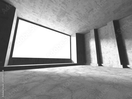Dark Concrete Interior Architecture. Empty Room