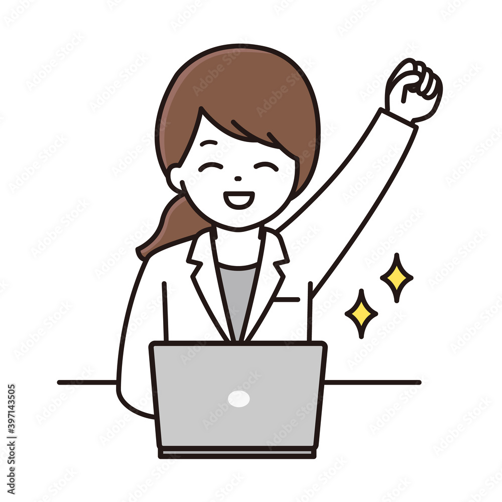 薬剤師 女性 パソコン ガッツポーズ