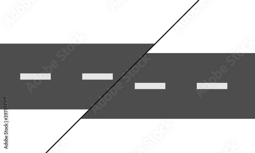 Top view of right lateral strike slip fault cut the road