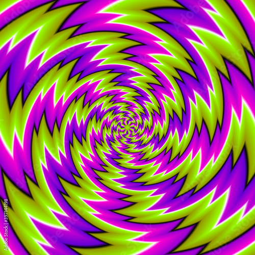 Green background with spirals. Spin illusion.