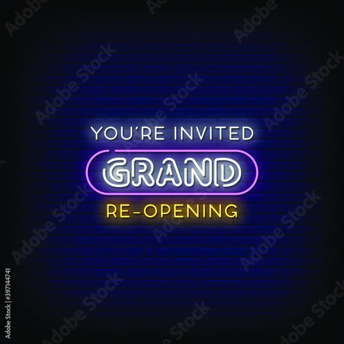 Grand Re opening Neon Signs Style Text Vector