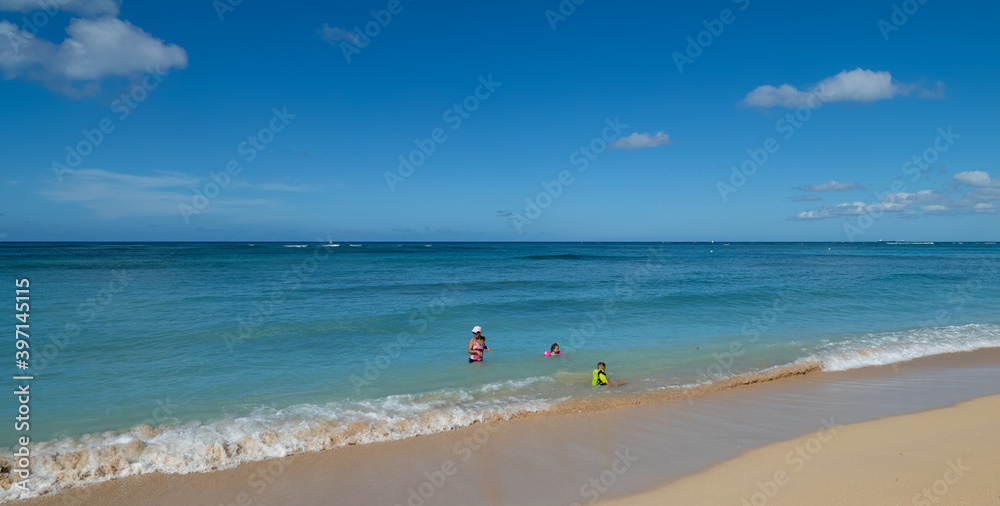 Waikiki Beach during the statewide lockdown and curfew for the corona virus pandemic.