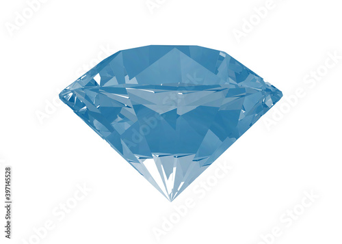 Blue faceted crystal isolated on a white background. 3d illustration.