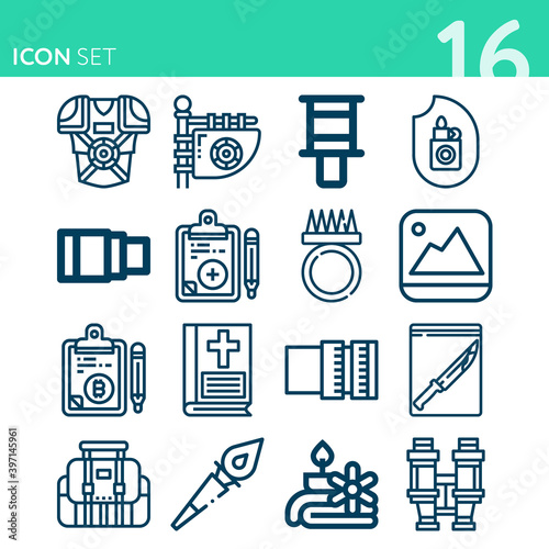 Simple set of 16 icons related to writings